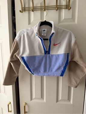 Nike Cream and Black Fleece Top with Blue Stitching